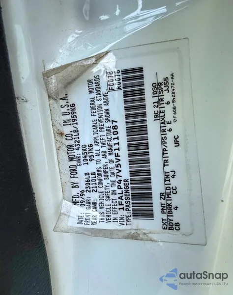 1997 Ford Mustang Cobra z USA, uszkodzony, nr VIN 1FALP47V5VF111087